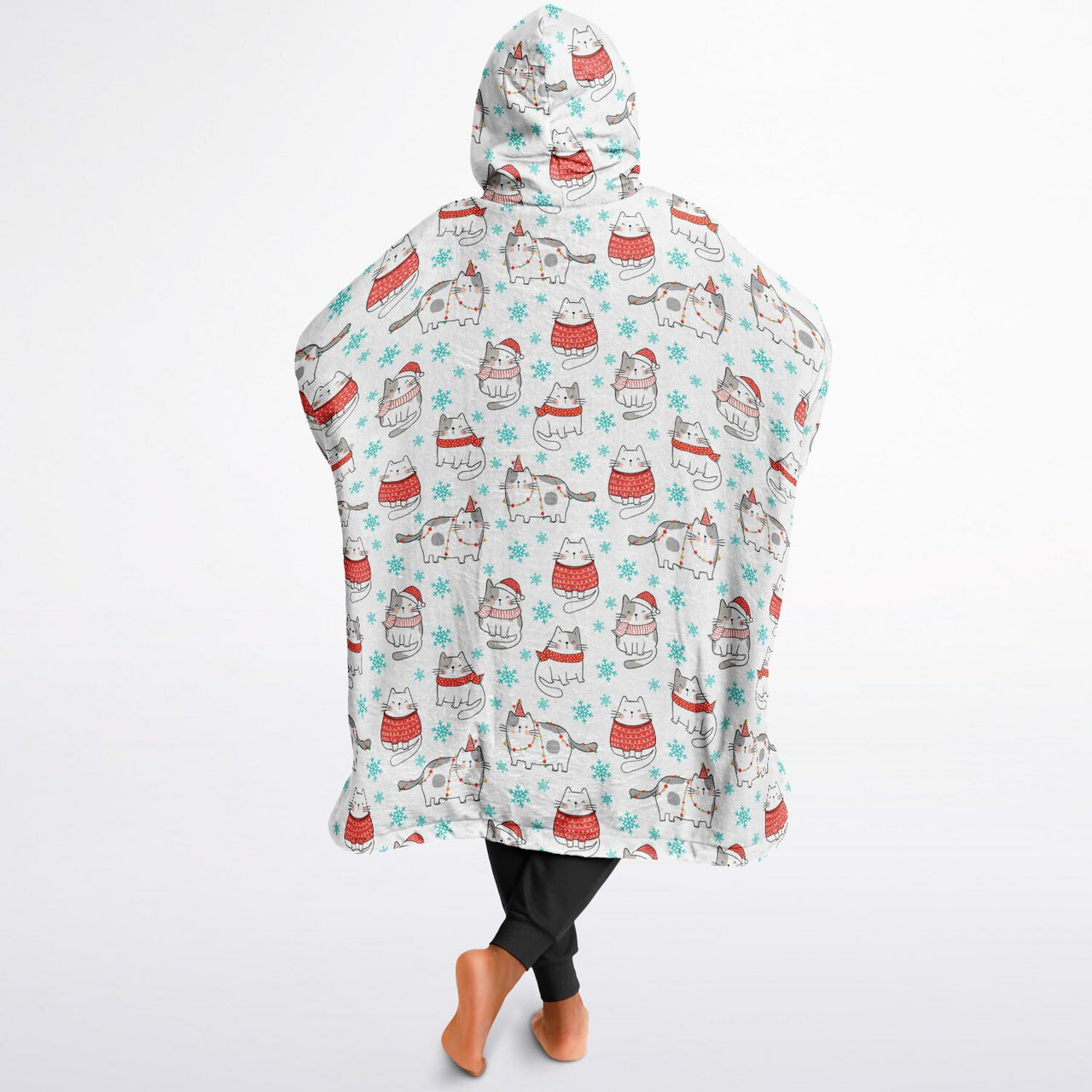 Christmas Pattern Checkered 2 and Winter Cat Oversized Reversible Hoodie