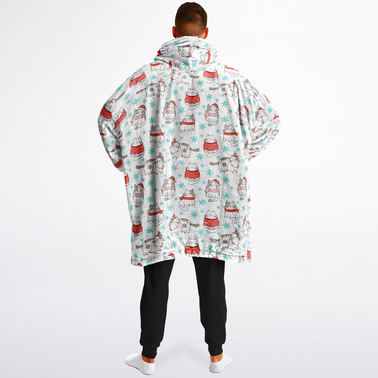 Christmas Pattern Winter Cat and Checkered 1 Oversized Reversible Hoodie