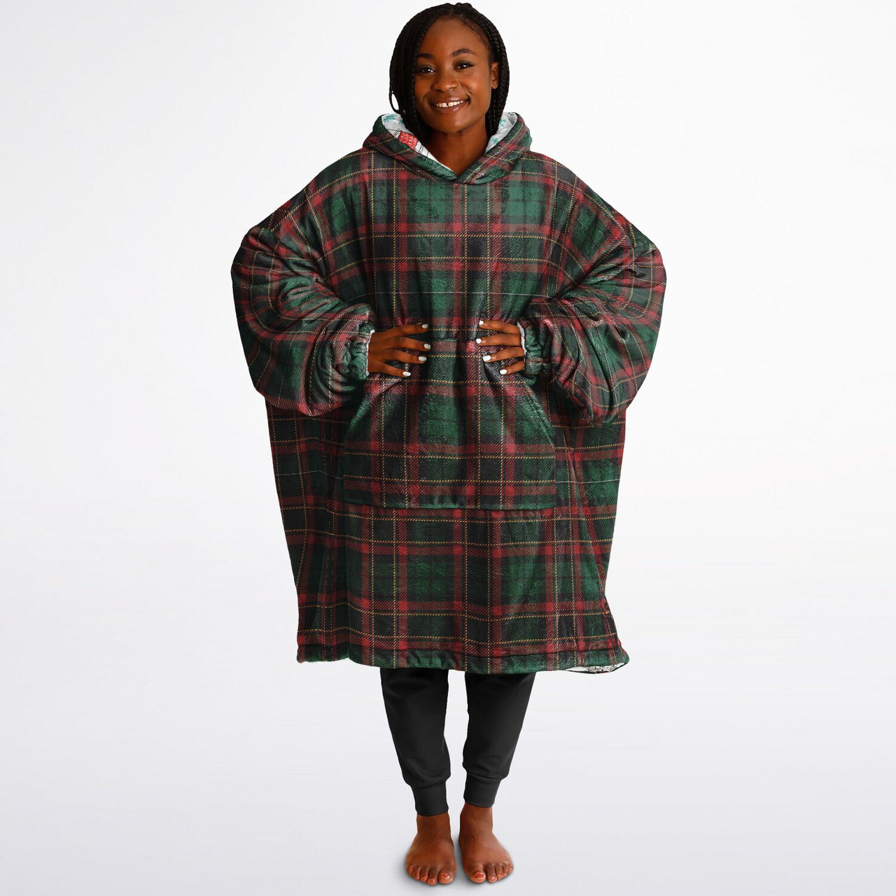 Christmas Pattern Checkered 2 and Winter Cat Oversized Reversible Hoodie