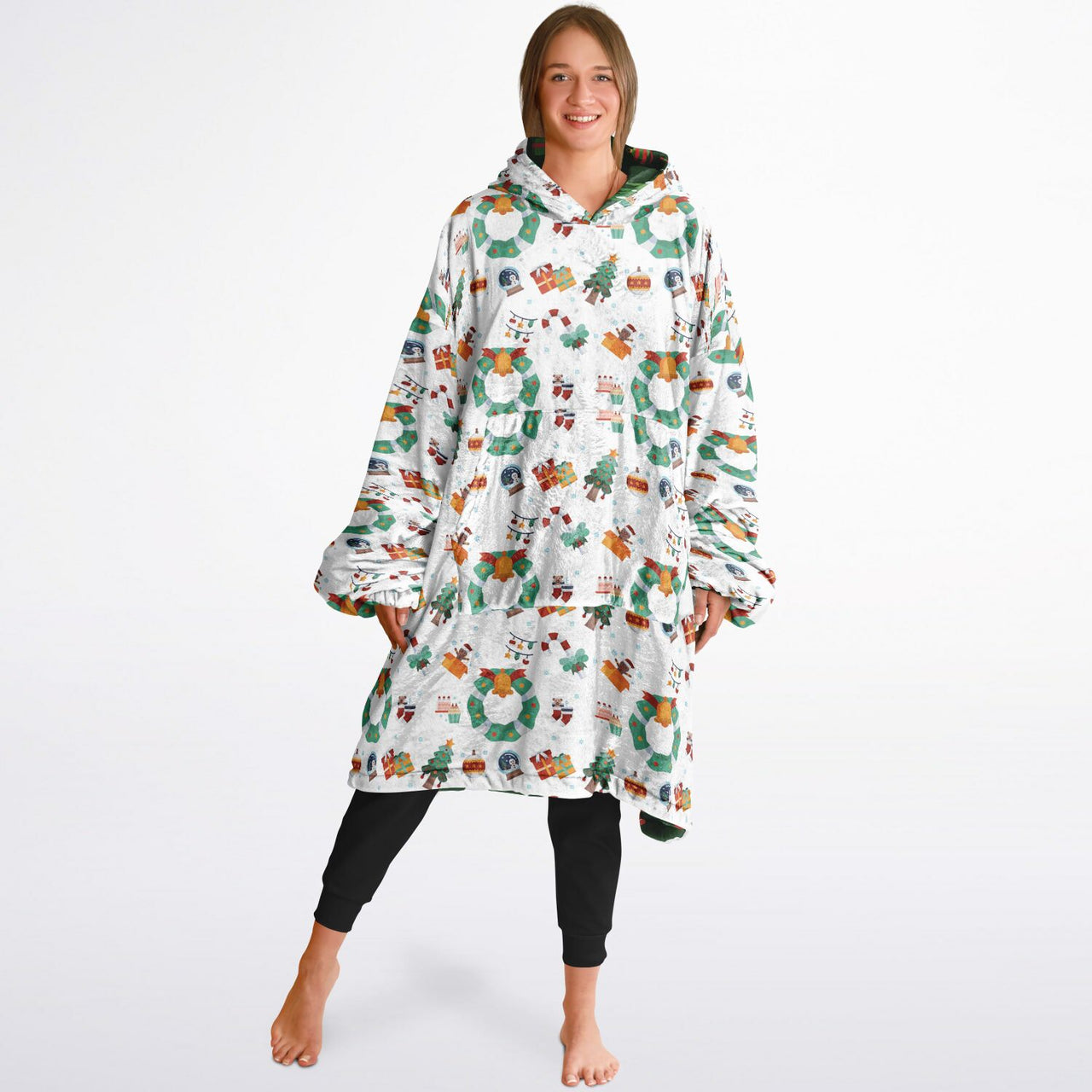 Winter and Green Christmas Pattern Oversized Reversible Hoodie