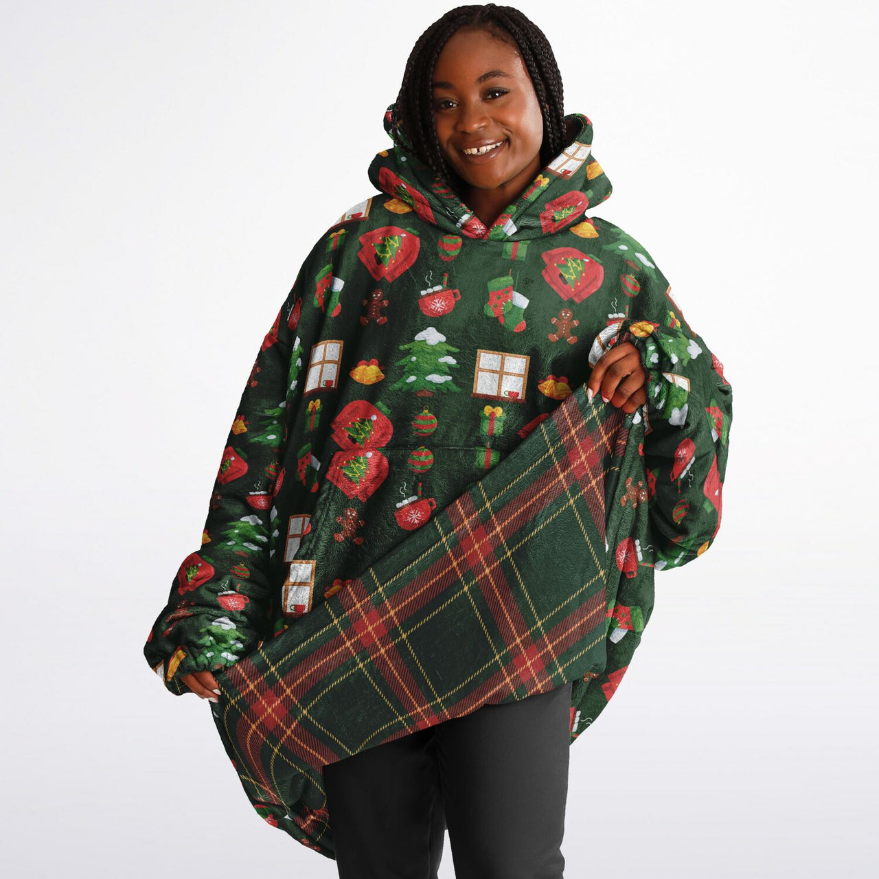 Christmas Pattern Green Christmas and Checkered 1 Oversized Reversible Hoodie