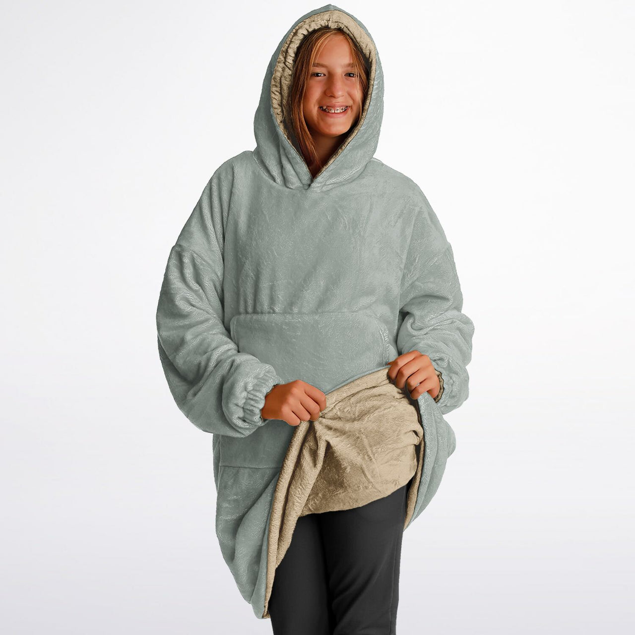 Neutral Ash Gray and Sand Youth Reversible Hoodie