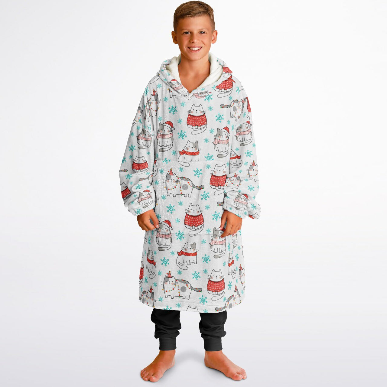 Christmas Pattern Winter Cat Youth Standard Hoodie