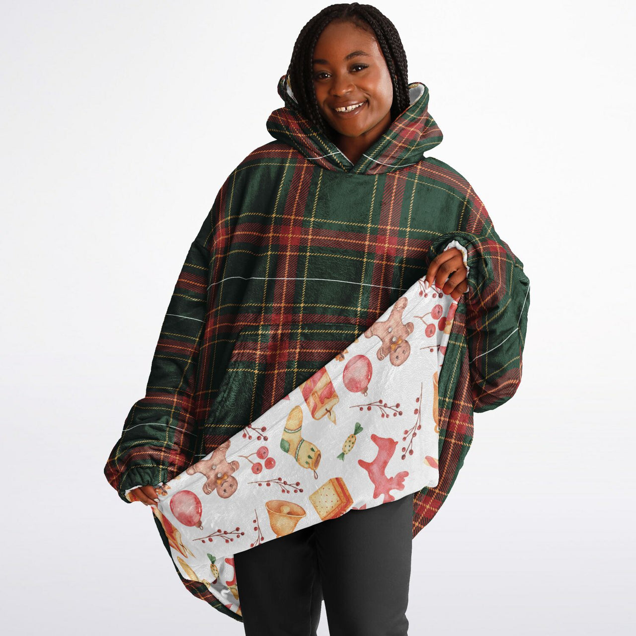 Christmas Pattern Checkered 1 and Red Christmas Oversized Reversible Hoodie