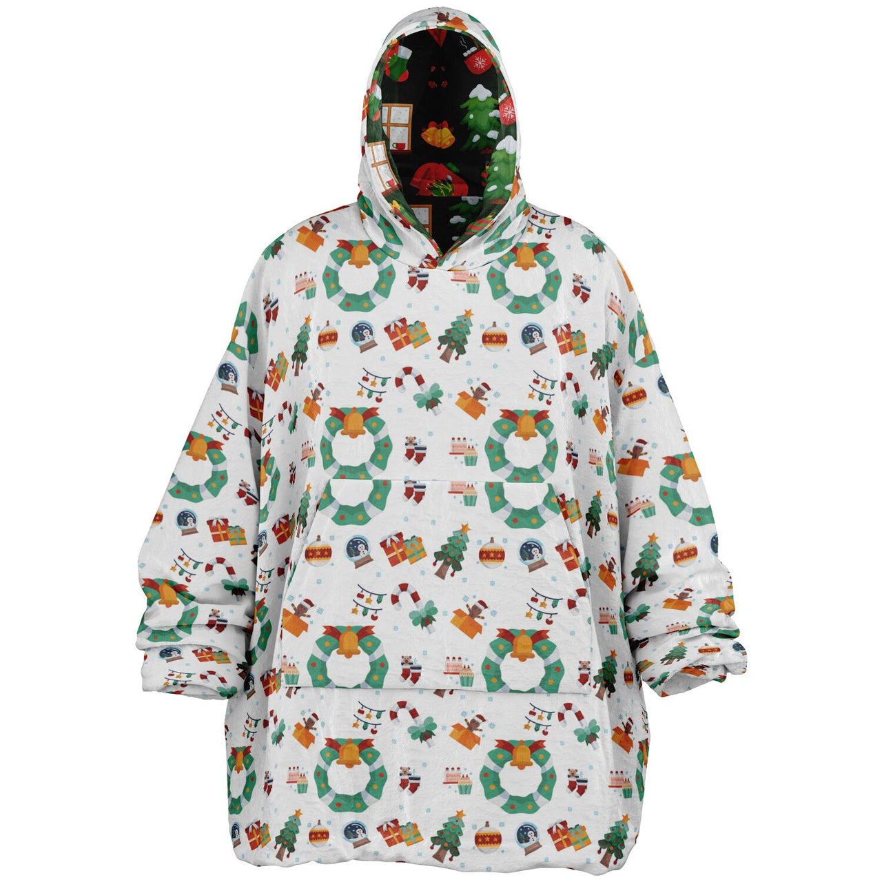 Winter and Green Christmas Pattern Oversized Reversible Hoodie