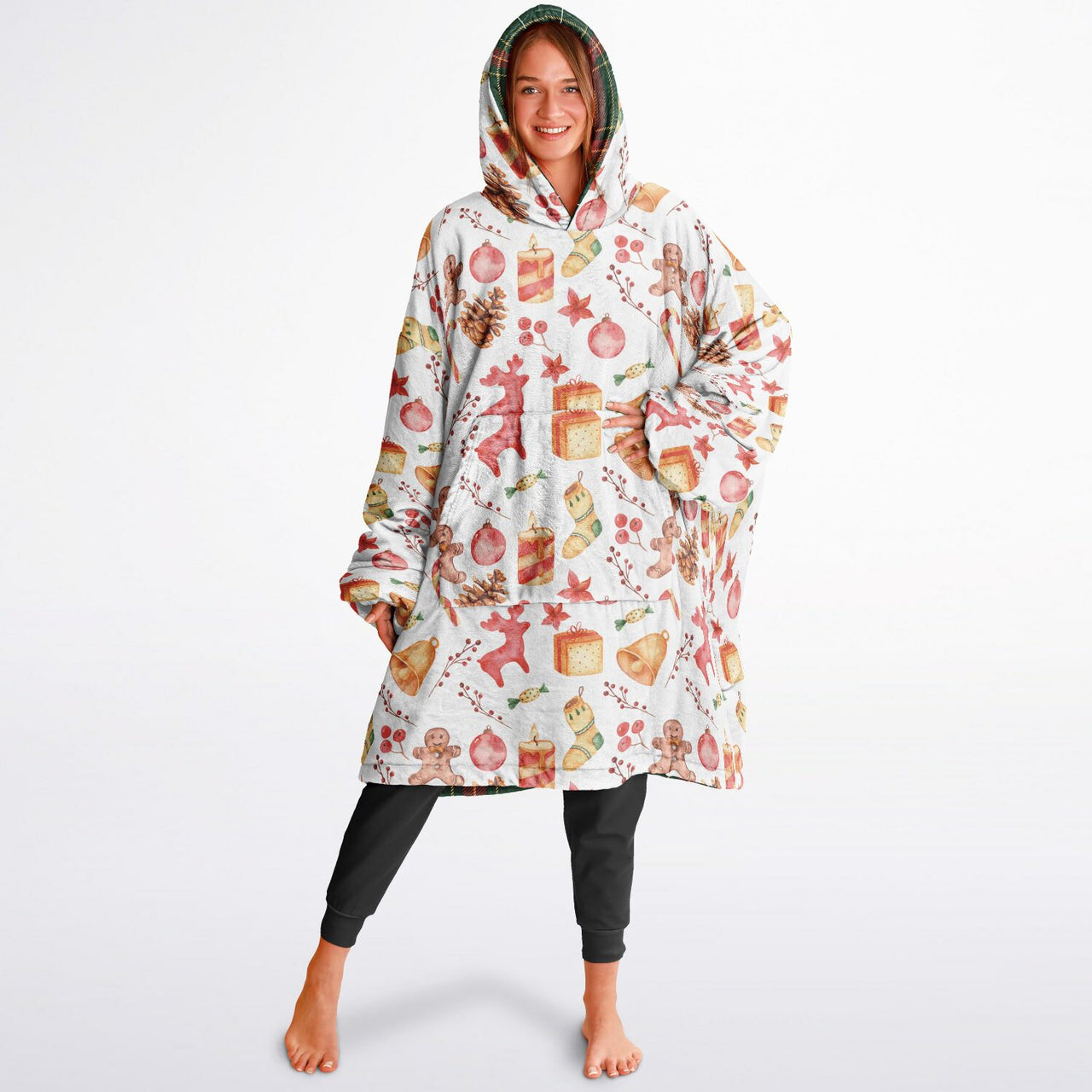 Christmas Pattern Checkered 1 and Red Christmas Oversized Reversible Hoodie