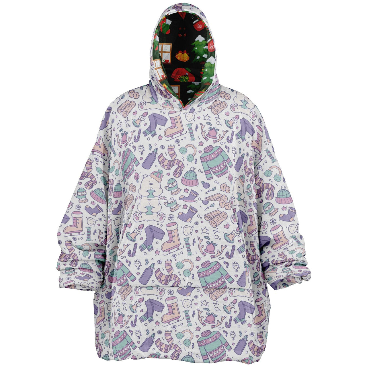 Christmas Pattern Green Christmas and Winter Bear Oversized Reversible Hoodie