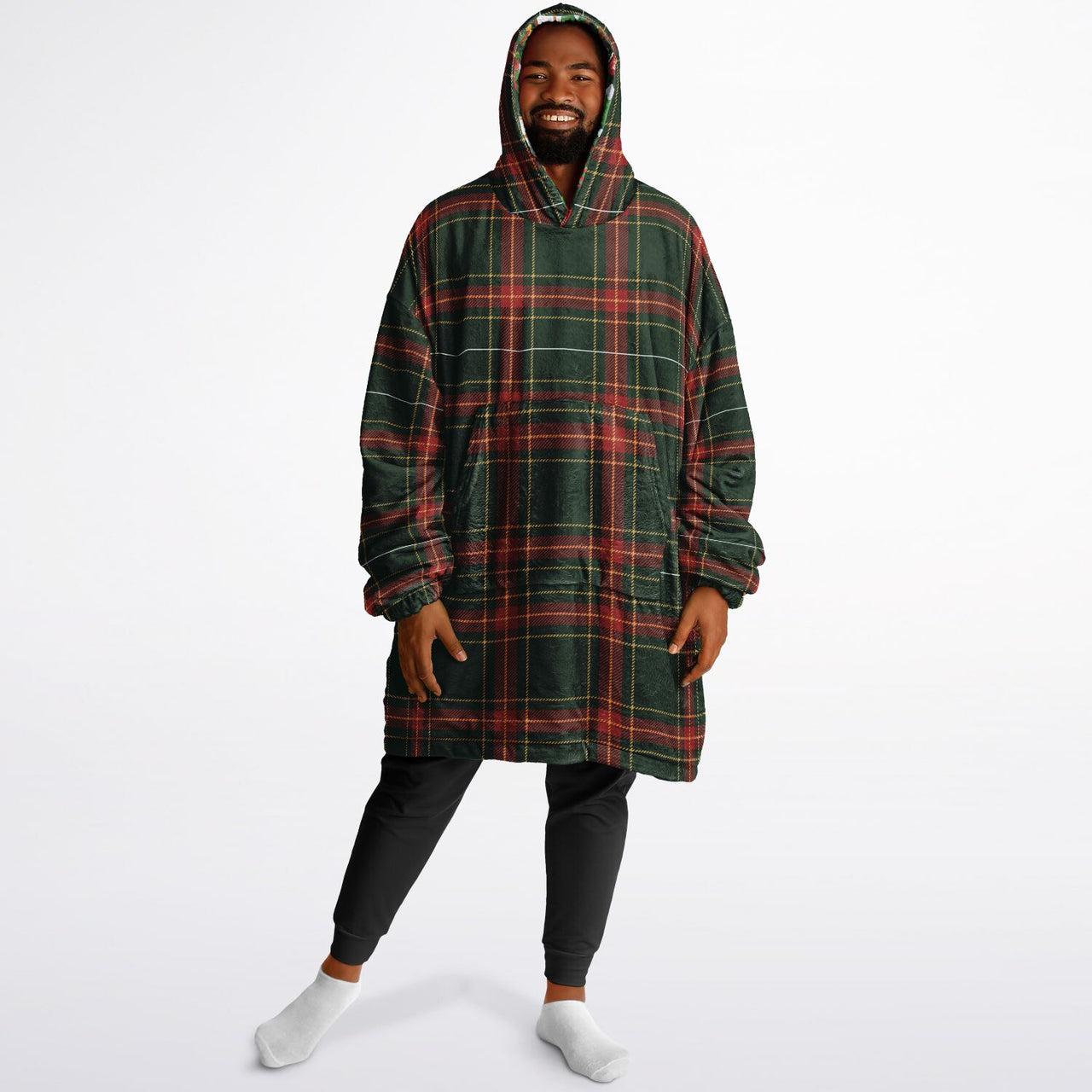 Christmas Pattern Green Christmas and Checkered 1 Oversized Reversible Hoodie