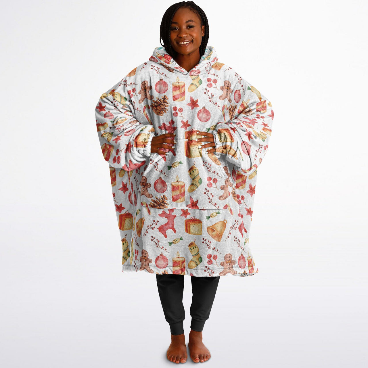 Christmas Pattern Red Christmas and Winter Cat Oversized Reversible Hoodie