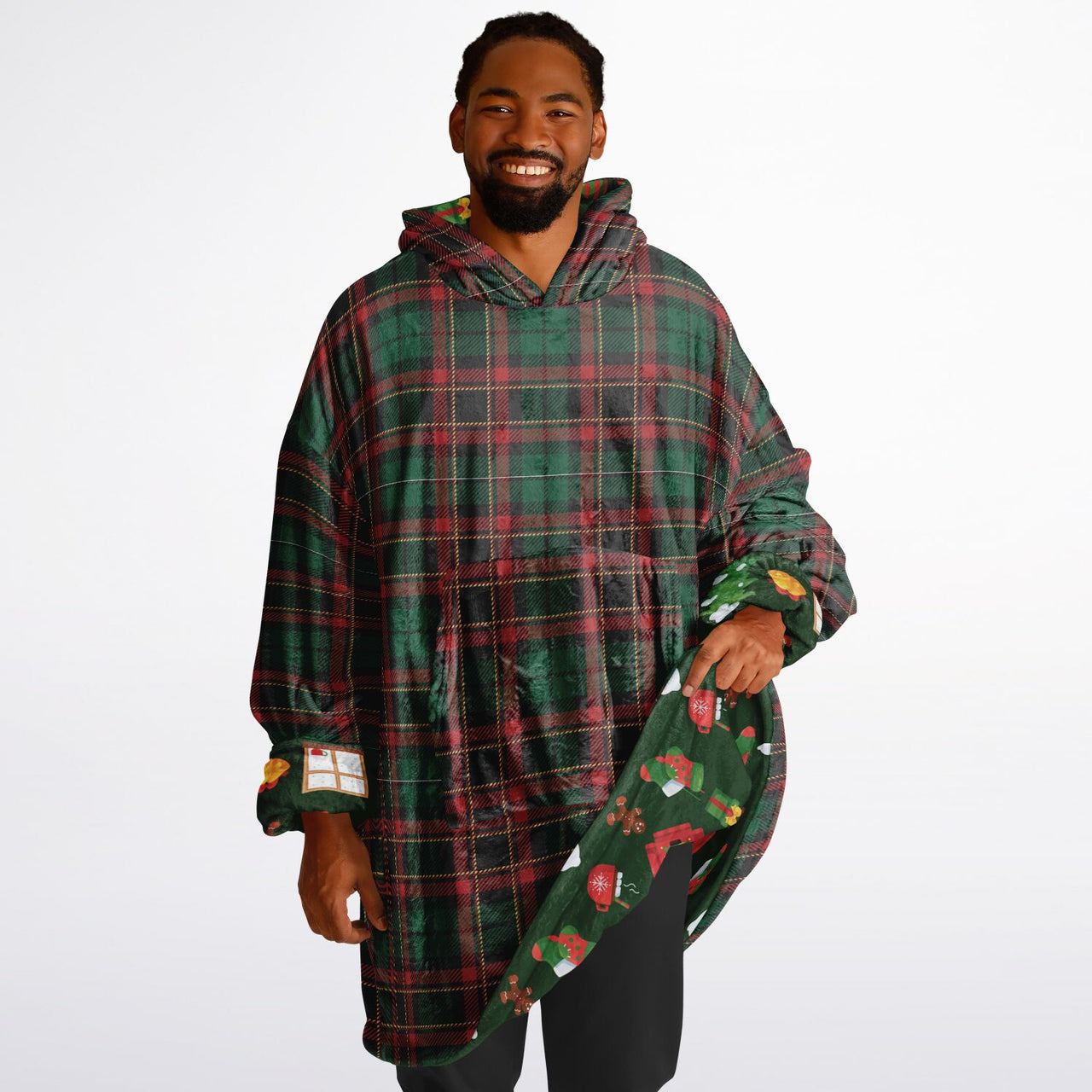 Christmas Pattern Checkered 2 and Green Christmas Oversized Reversible Hoodie