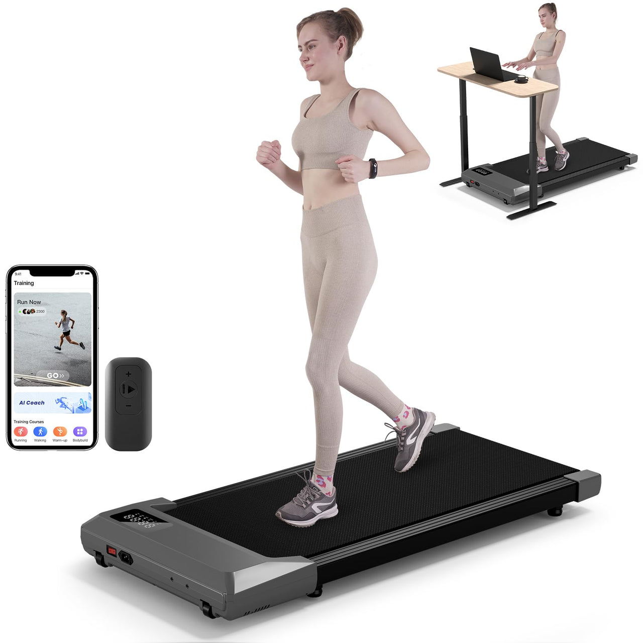 DeerRun 2024 SmartDesk Treadmill - Raceable Compact 2.5HP with App Control