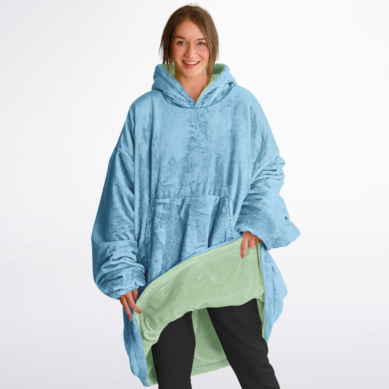 Pastel Pistachio Green and Sky Blue Oversized Reversible Hoodie