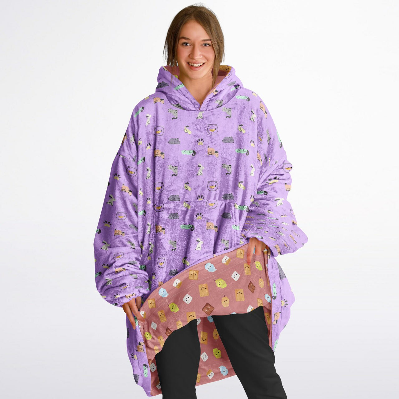 Smores and Animal 2 Pattern Oversized Reversible Hoodie
