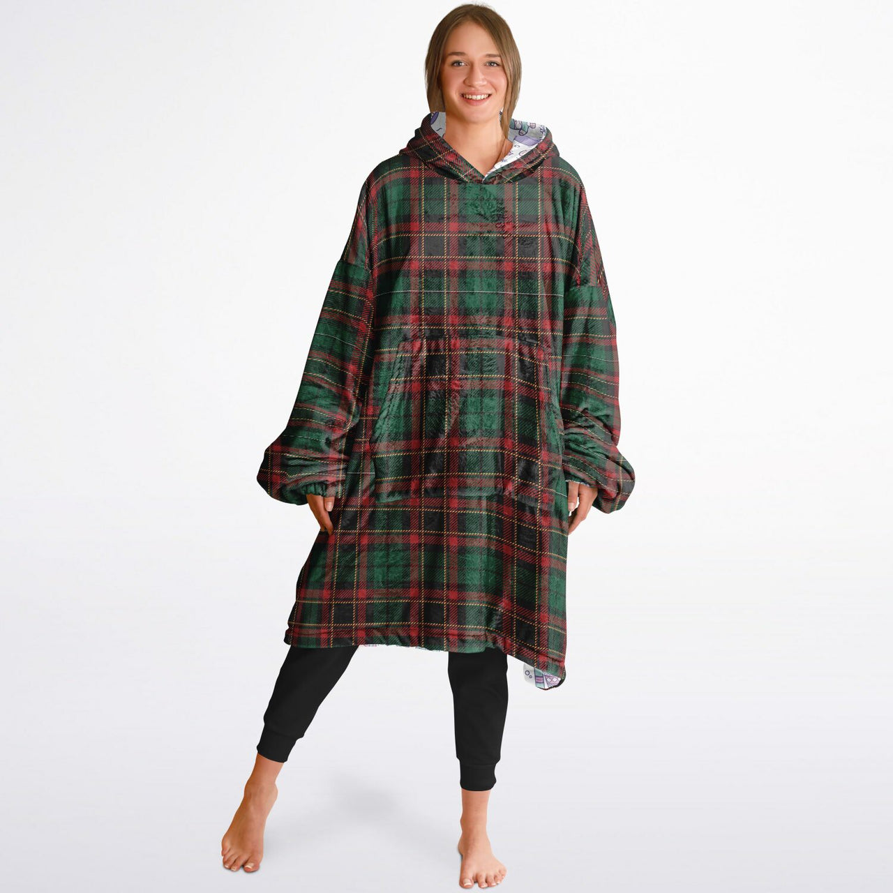 Christmas Pattern Checkered 2 and Winter Bear Oversized Reversible Hoodie