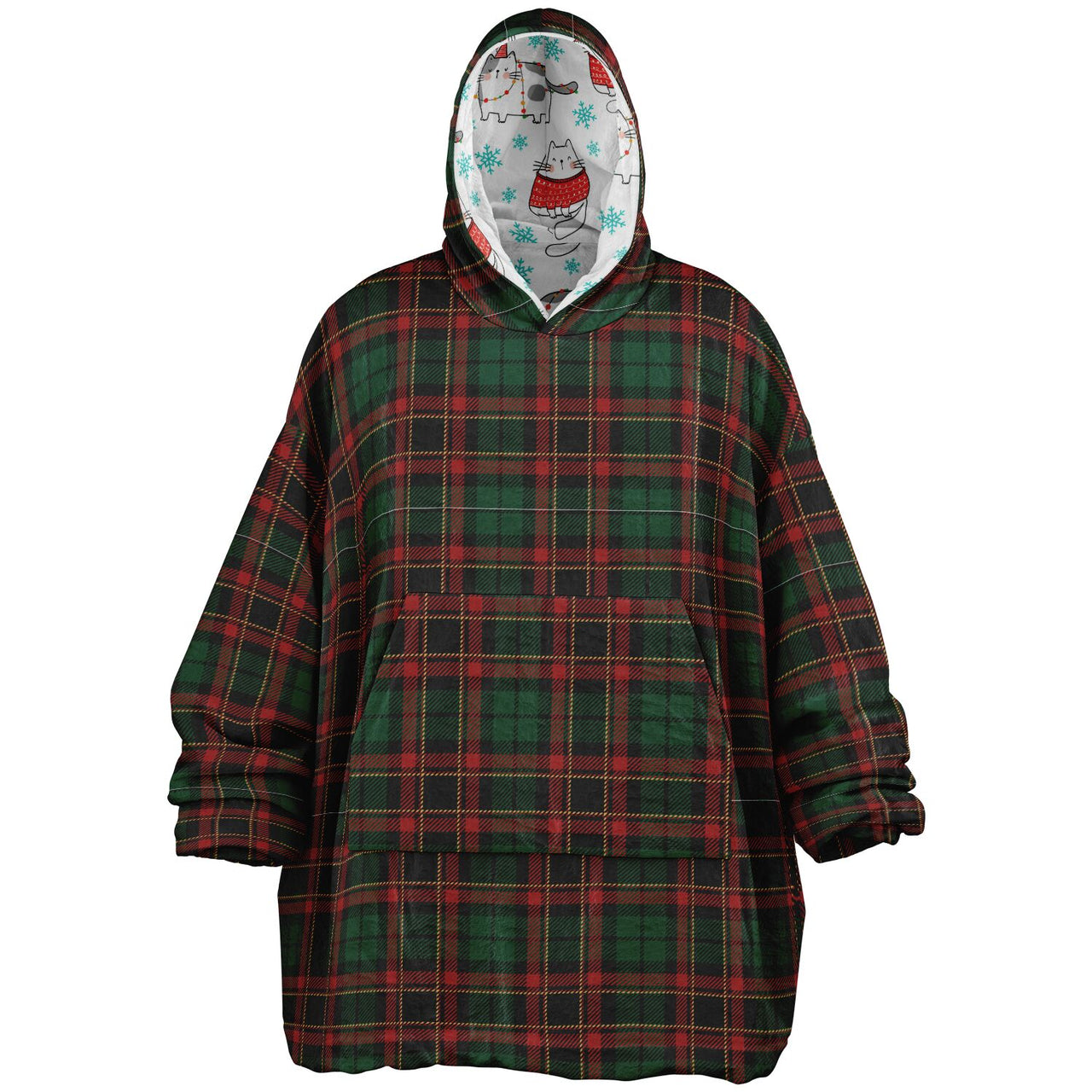Christmas Pattern Checkered 2 and Winter Cat Oversized Reversible Hoodie
