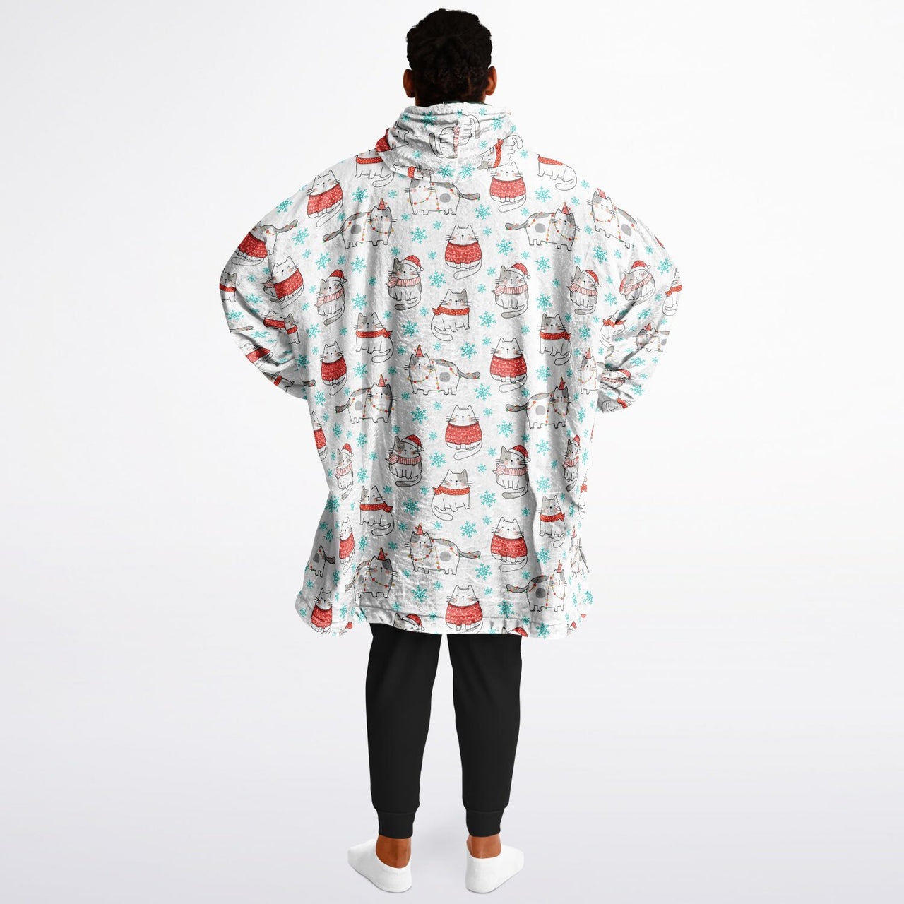 Christmas Pattern Winter Cat and Checkered 1 Oversized Reversible Hoodie