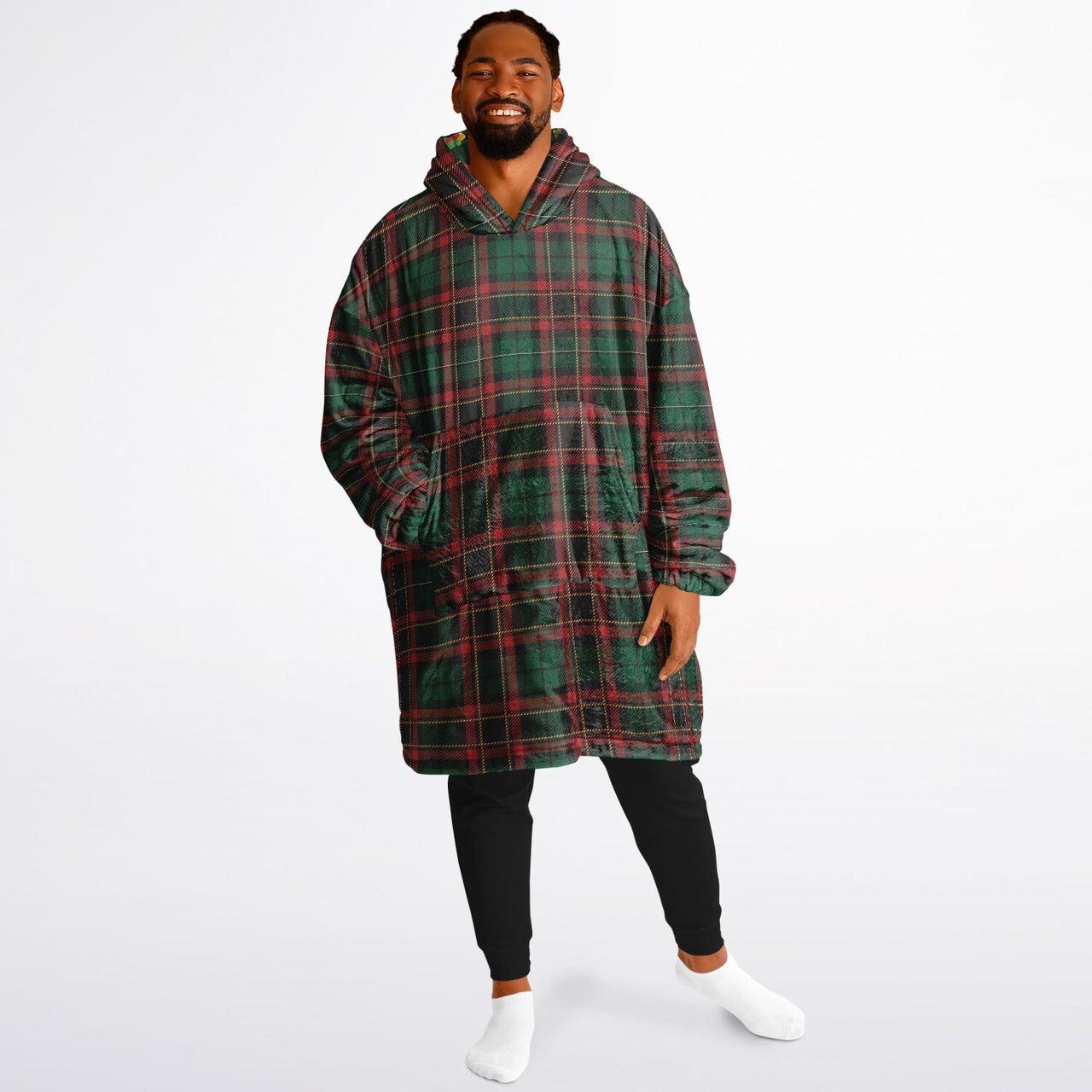 Christmas Pattern Checkered 2 and Green Christmas Oversized Reversible Hoodie