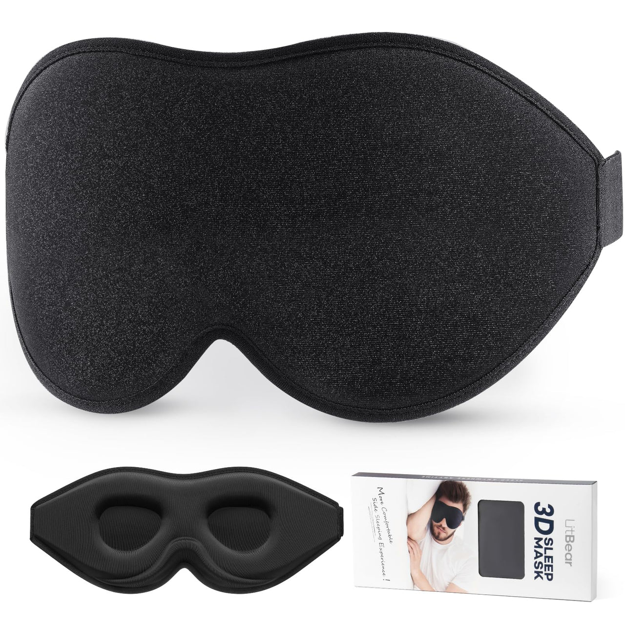 LitBear Sleep Mask for Side Sleeper Women Men Eye Mask for Sleeping Light Blocking 3D Contoured Cup Sleeping Mask Soft Breathable Sleep Eye Mask with Adjustable Elastic Strap for Flight Nap