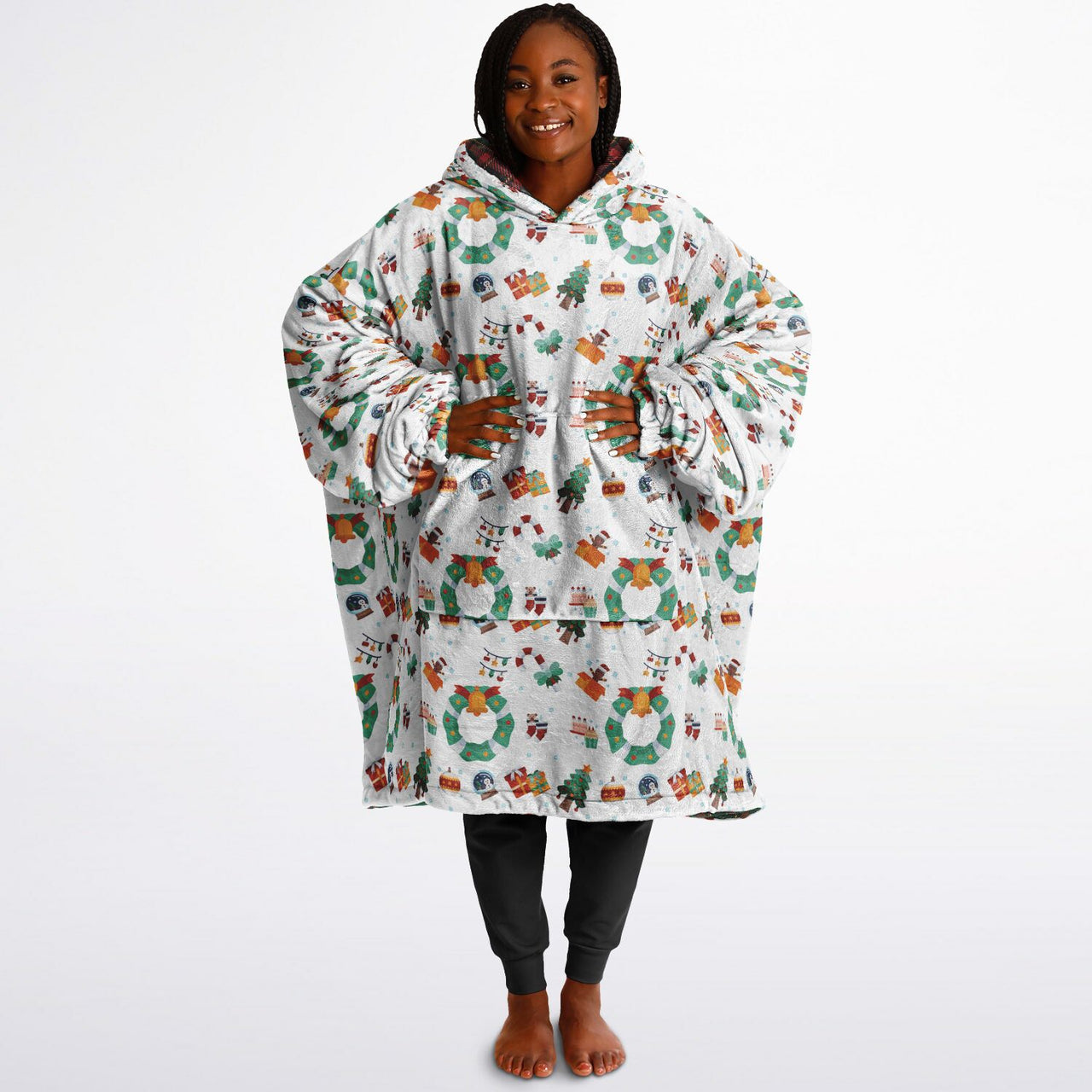 Christmas Pattern Winter Christmas and Checkered 2 Oversized Reversible Hoodie