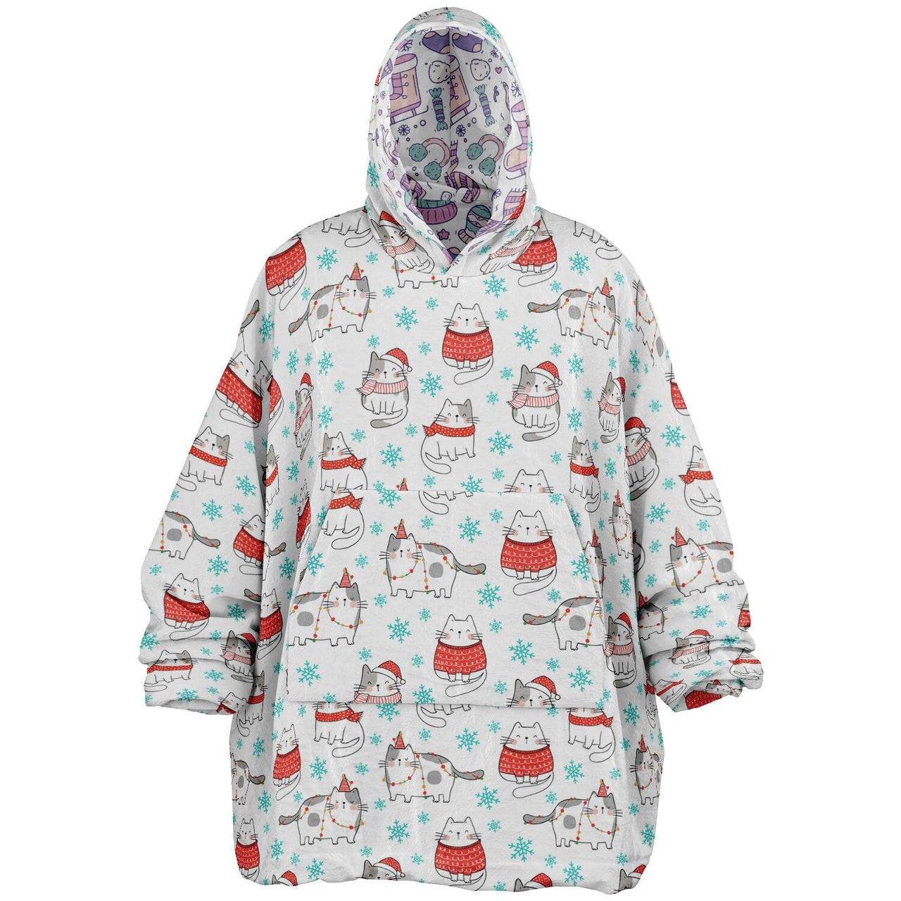 Christmas Pattern Winter Bear and Winter Cat Oversized Reversible Hoodie