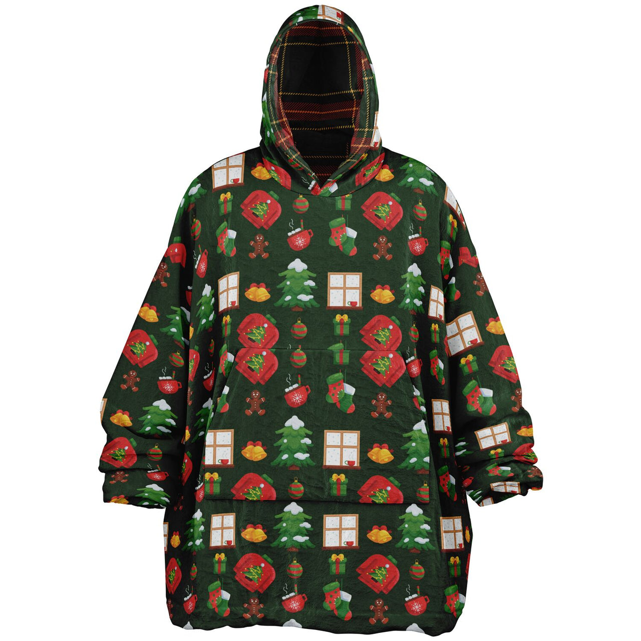 Christmas Pattern Green Christmas and Checkered 1 Oversized Reversible Hoodie