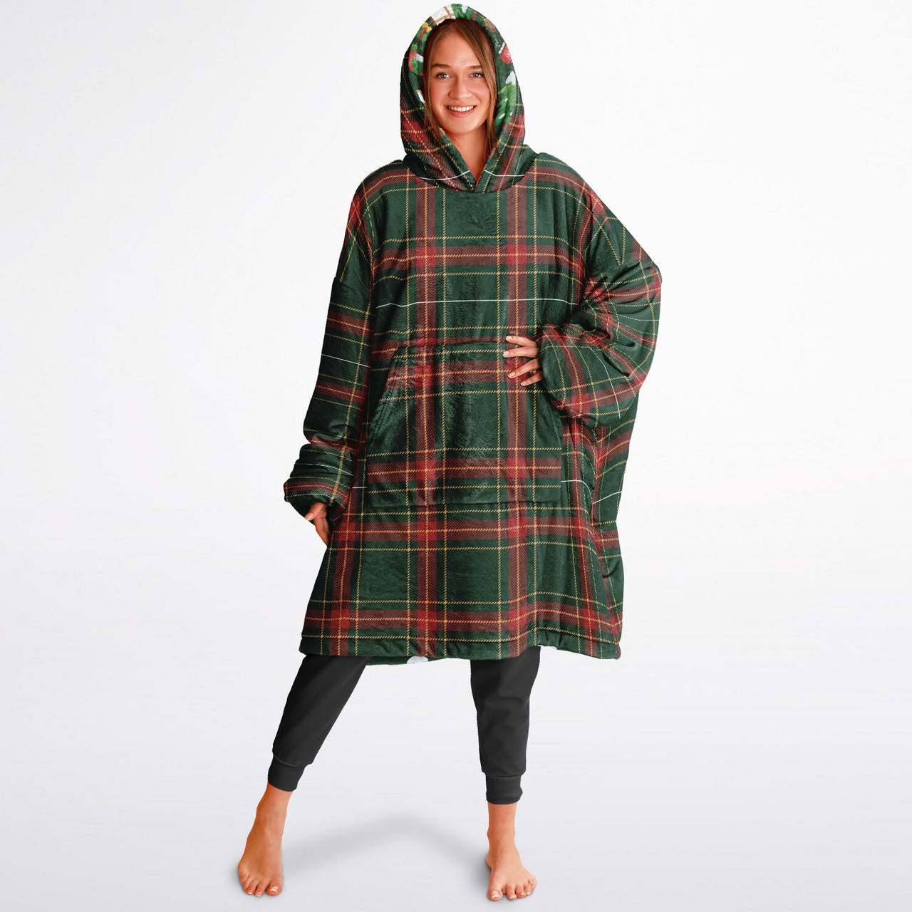 Christmas Pattern Green Christmas and Checkered 1 Oversized Reversible Hoodie