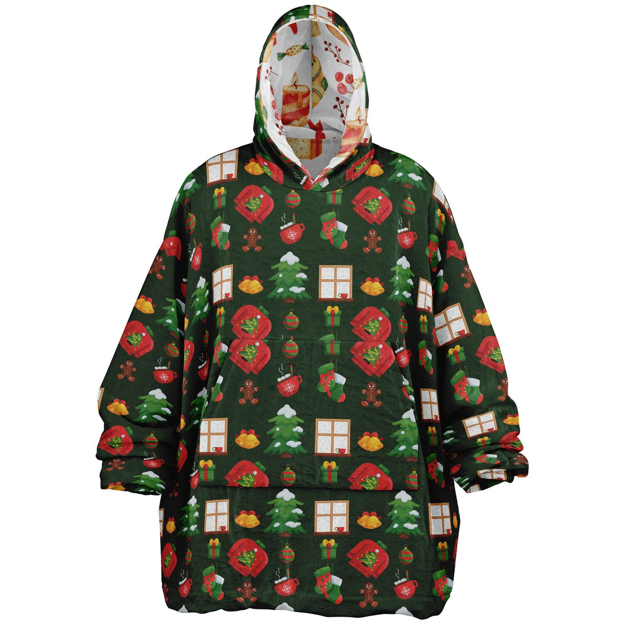 Green Christmas and Red Christmas Pattern Oversized Reversible Hoodie