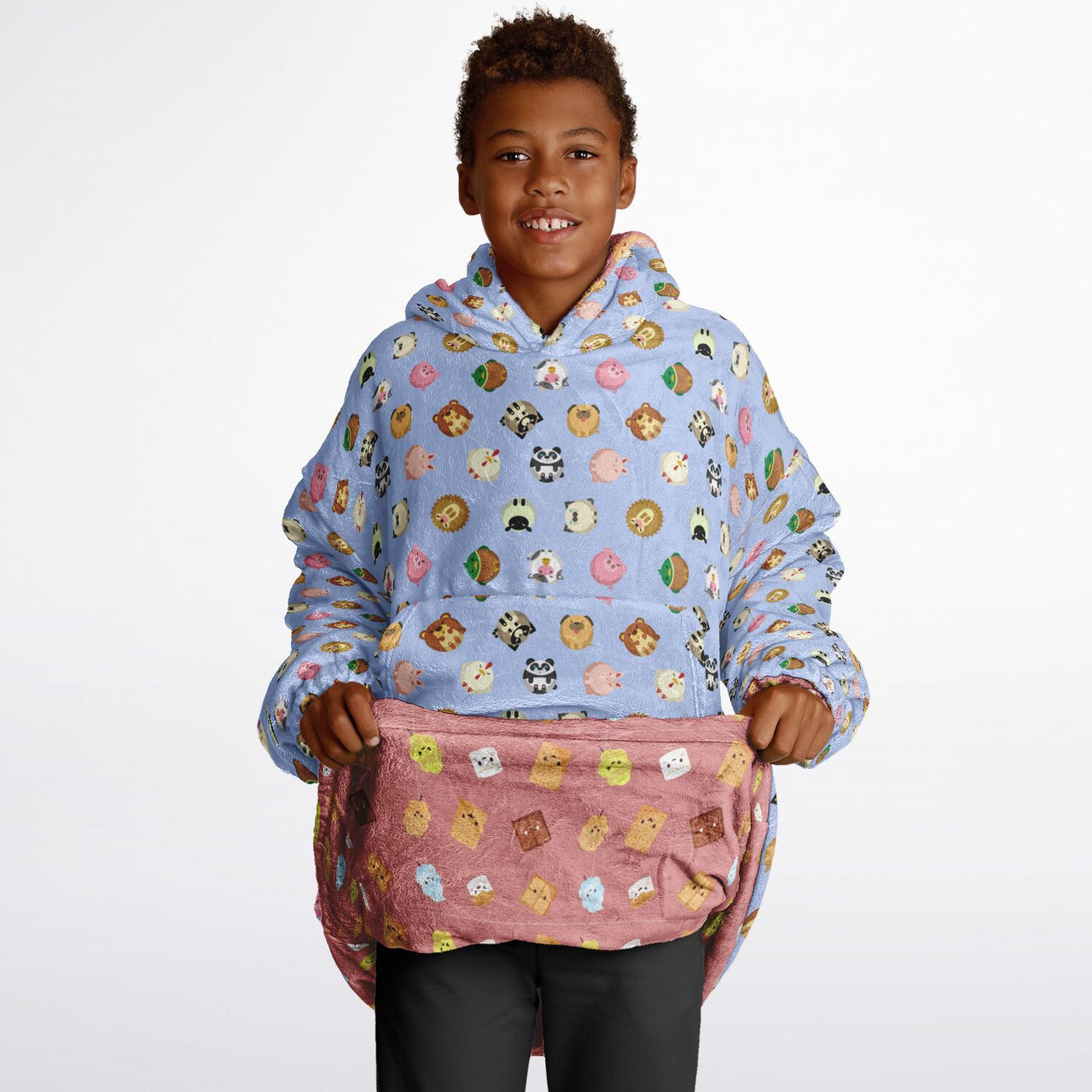 Smores and Animal 1 Pattern Oversized Youth Reversible Hoodie