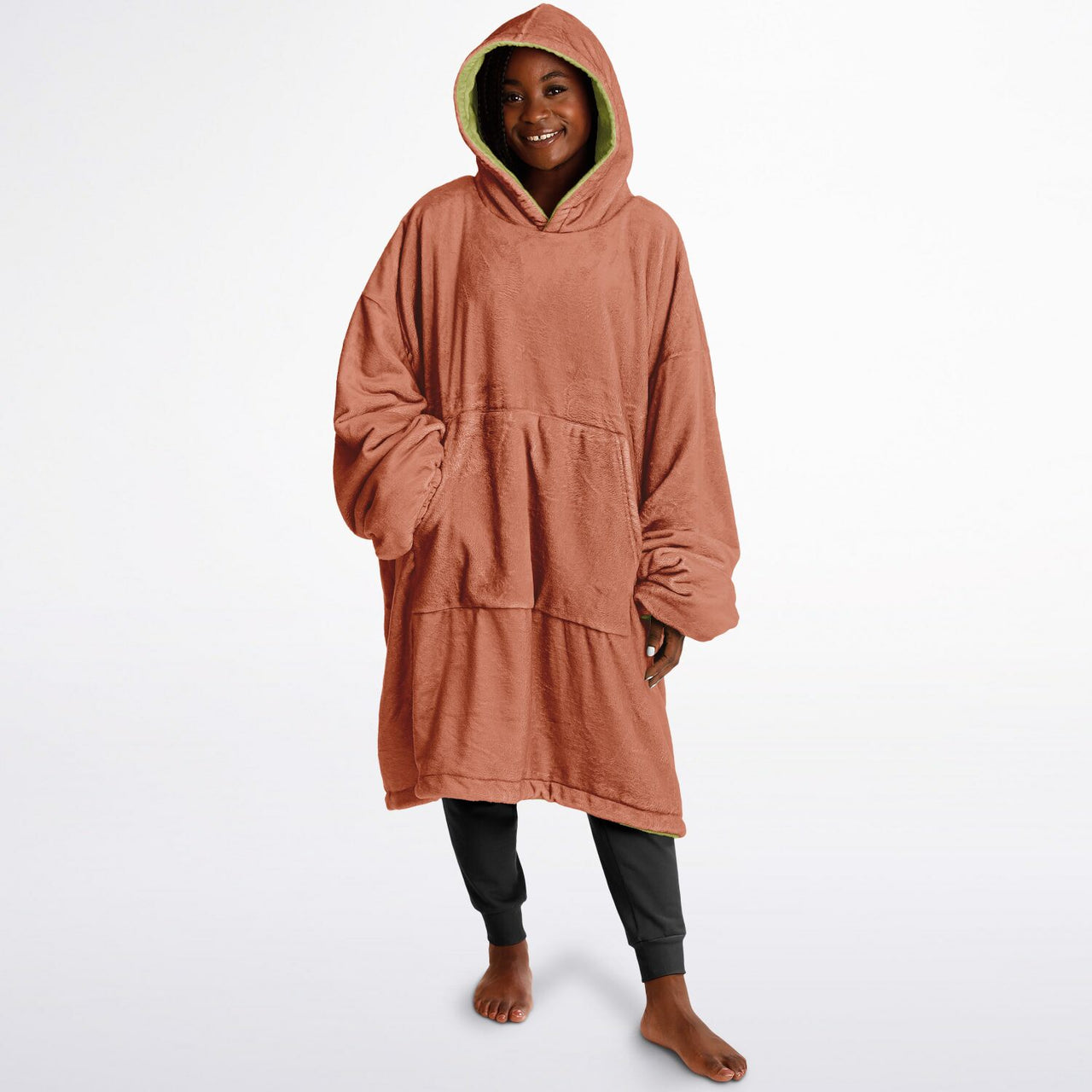 Earthy Tones Olive Green and Roman Peach Oversized Reversible Hoodie