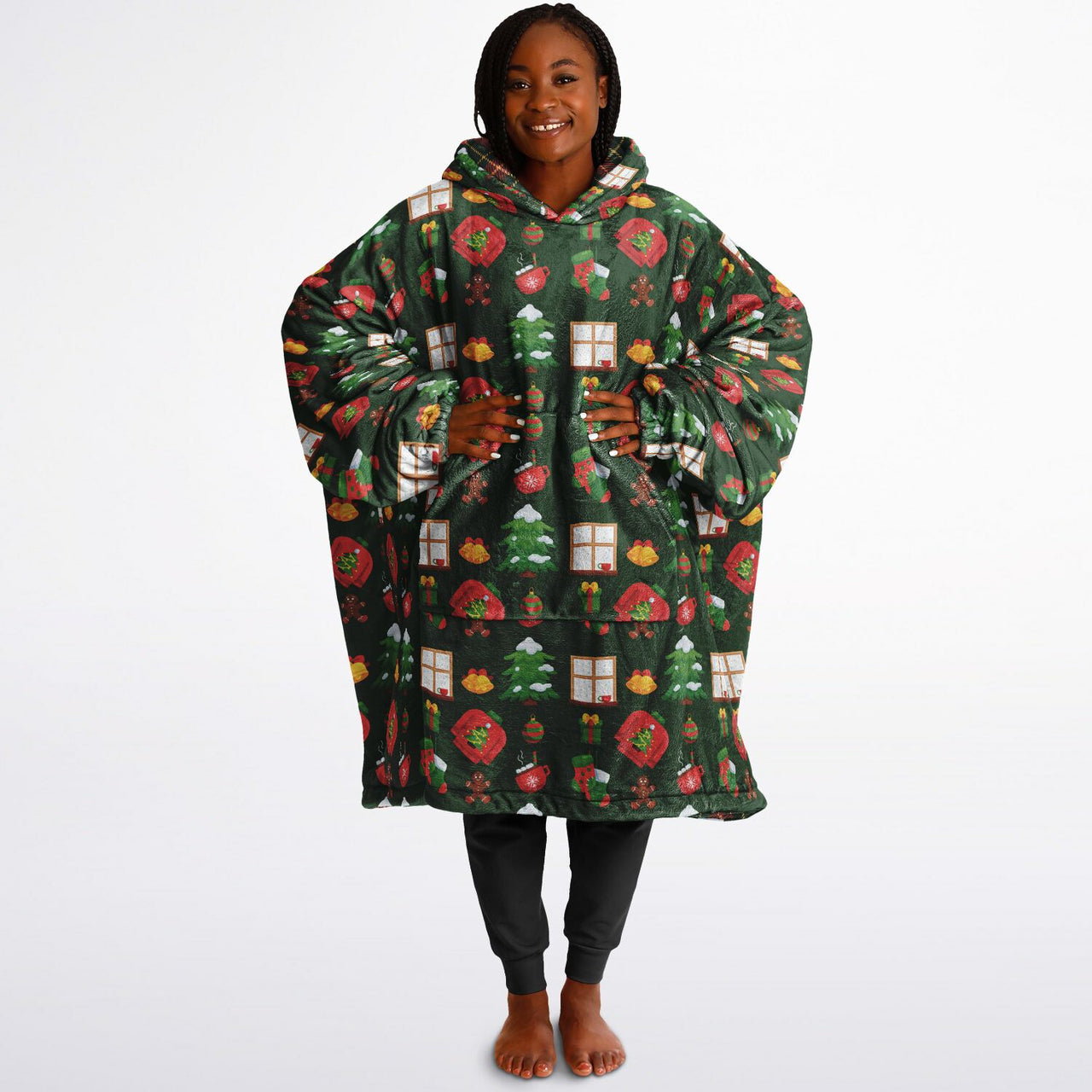 Christmas Pattern Green Christmas and Checkered 1 Oversized Reversible Hoodie
