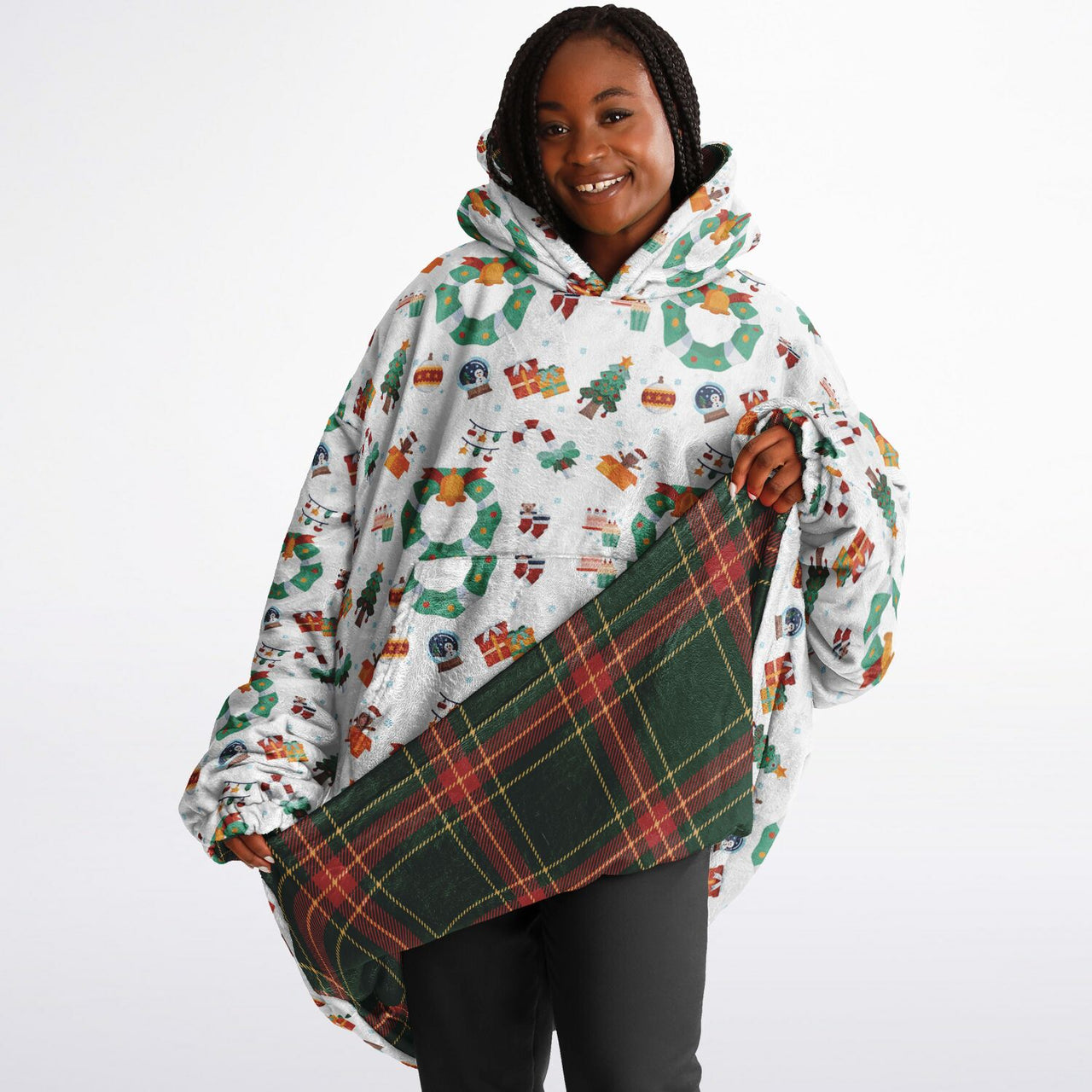 Christmas Pattern Winter Christmas and Checkered 1 Oversized Reversible Hoodie