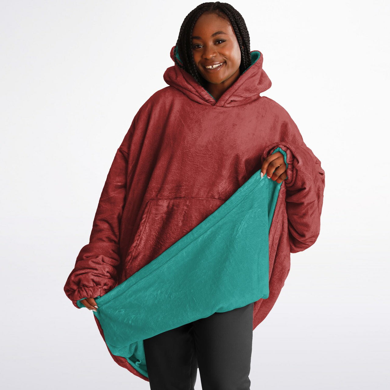Jewel Emeral Green and Opulent Ruby Oversized Reversible Hoodie