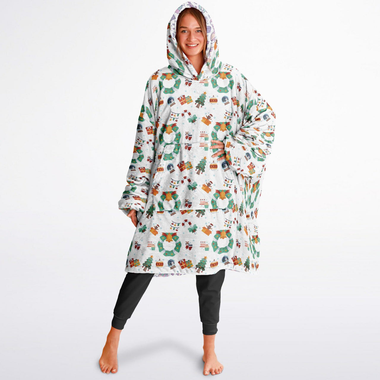 Christmas Pattern Winter Bear and Winter_Christmas Oversized Reversible Hoodie