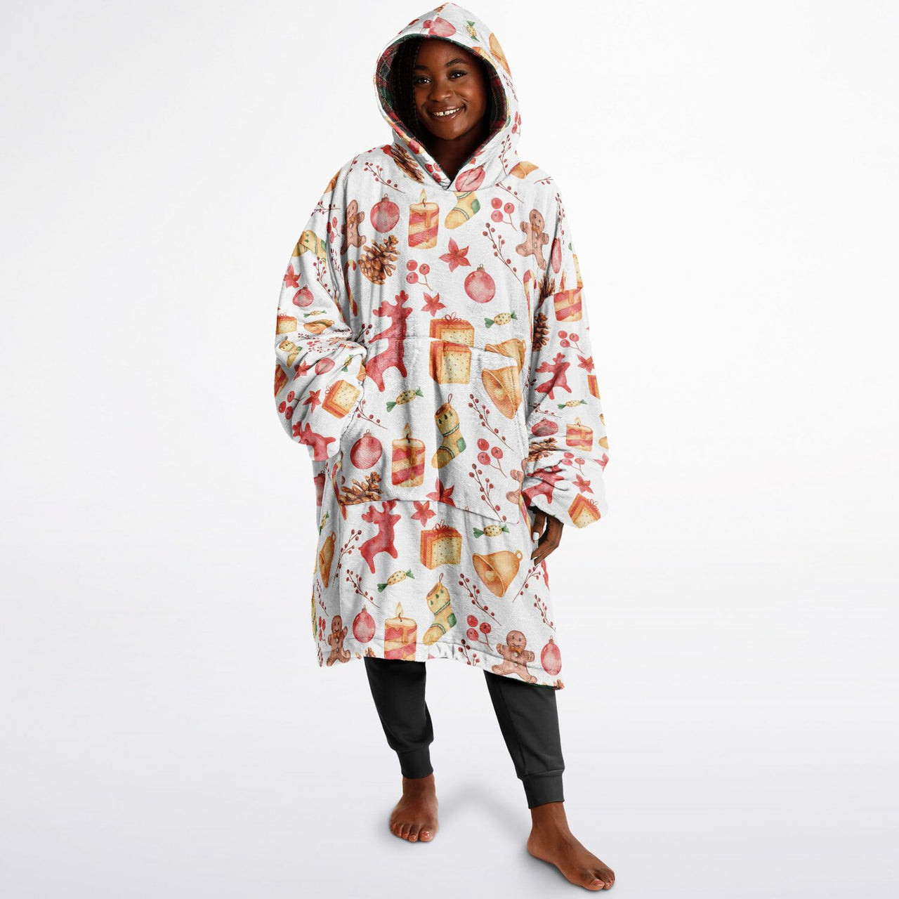 Christmas Pattern Checkered 2 and Red Christmas Oversized Reversible Hoodie