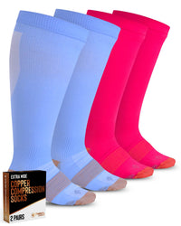 Thumbnail for Doctors Select Copper Plus Size Compression Socks Wide Calf - 2 Pairs | 20-30mmHg Extra Wide Calf Compression Socks Women | Extra Wide Calf Compression Socks for Traveling & Running | Copper Compression Socks Women & Men | Blue & Pink