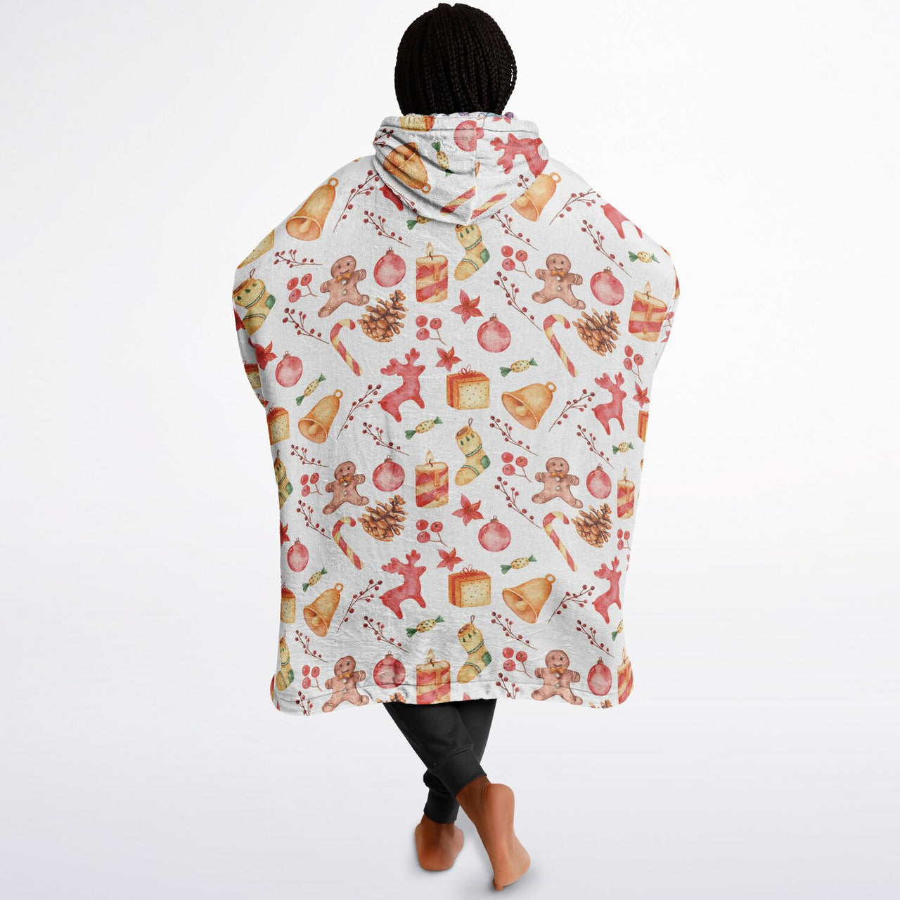 Christmas Pattern Red Christmas and Winter Bear Oversized Reversible Hoodie