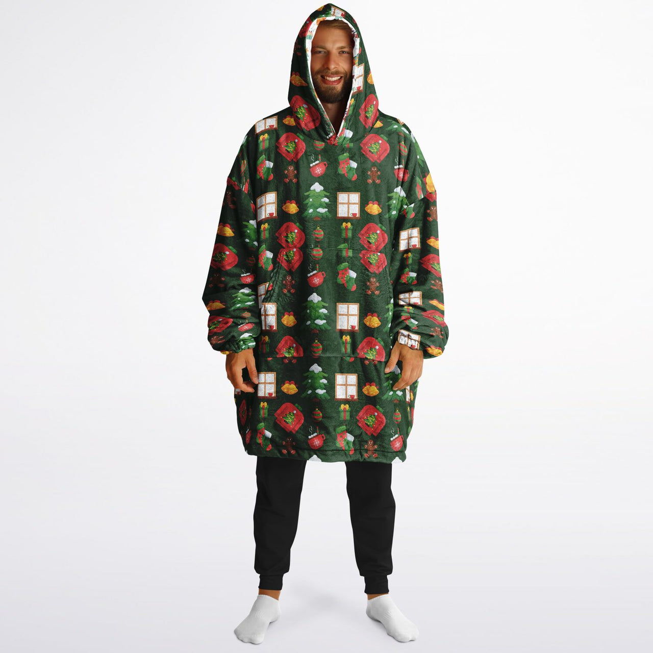 Winter and Green Christmas Pattern Oversized Reversible Hoodie