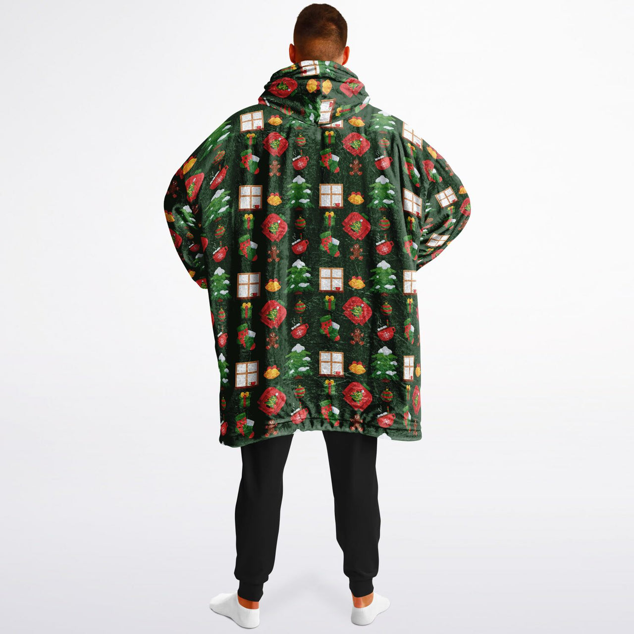 Christmas Pattern Green Christmas and Checkered 1 Oversized Reversible Hoodie