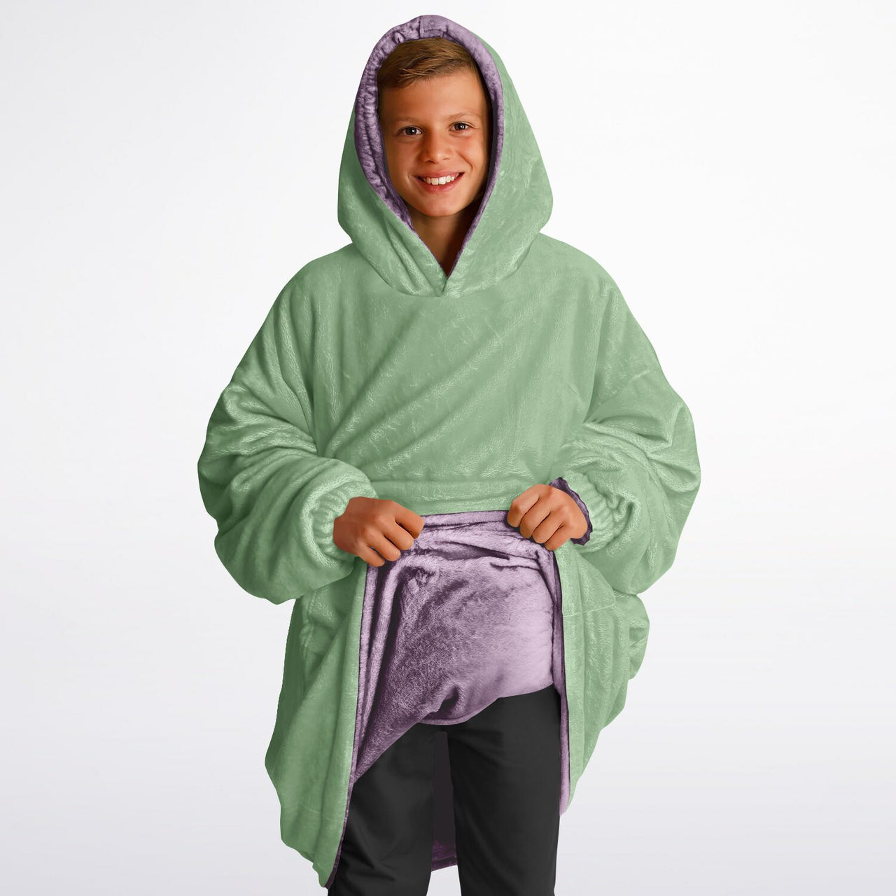 Pastel Pistachio Green and Lilac Youth Reversible Hoodie