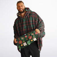 Thumbnail for Christmas Pattern Checkered 2 and Green Christmas Oversized Reversible Hoodie