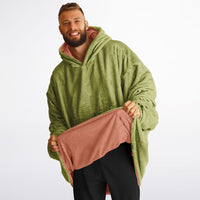 Thumbnail for Earthy Tones Olive Green and Roman Peach Oversized Reversible Hoodie