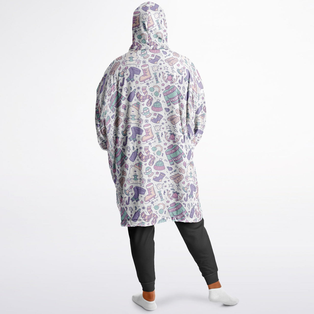 Christmas Pattern Red Christmas and Winter Bear Oversized Reversible Hoodie