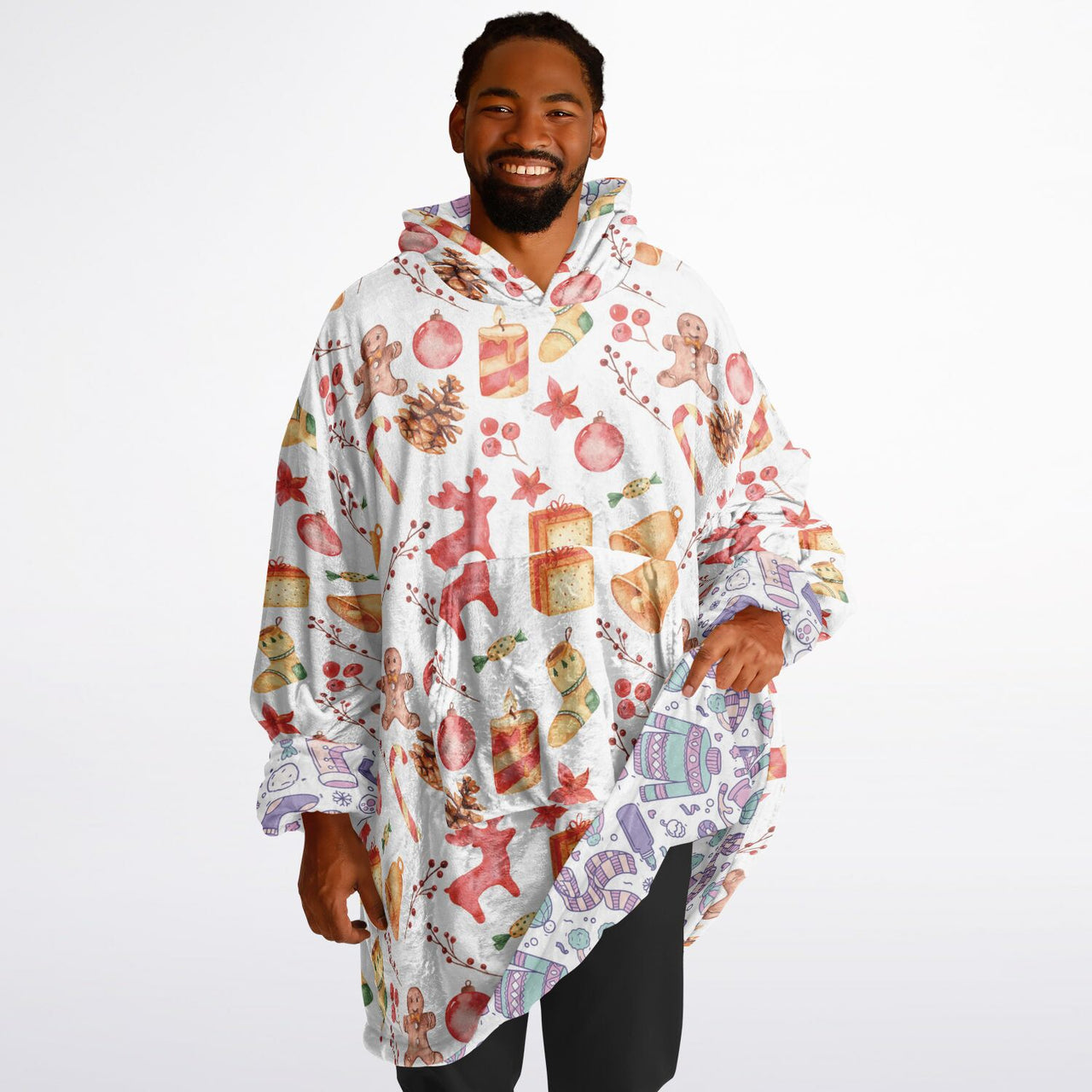 Christmas Pattern Red Christmas and Winter Bear Oversized Reversible Hoodie