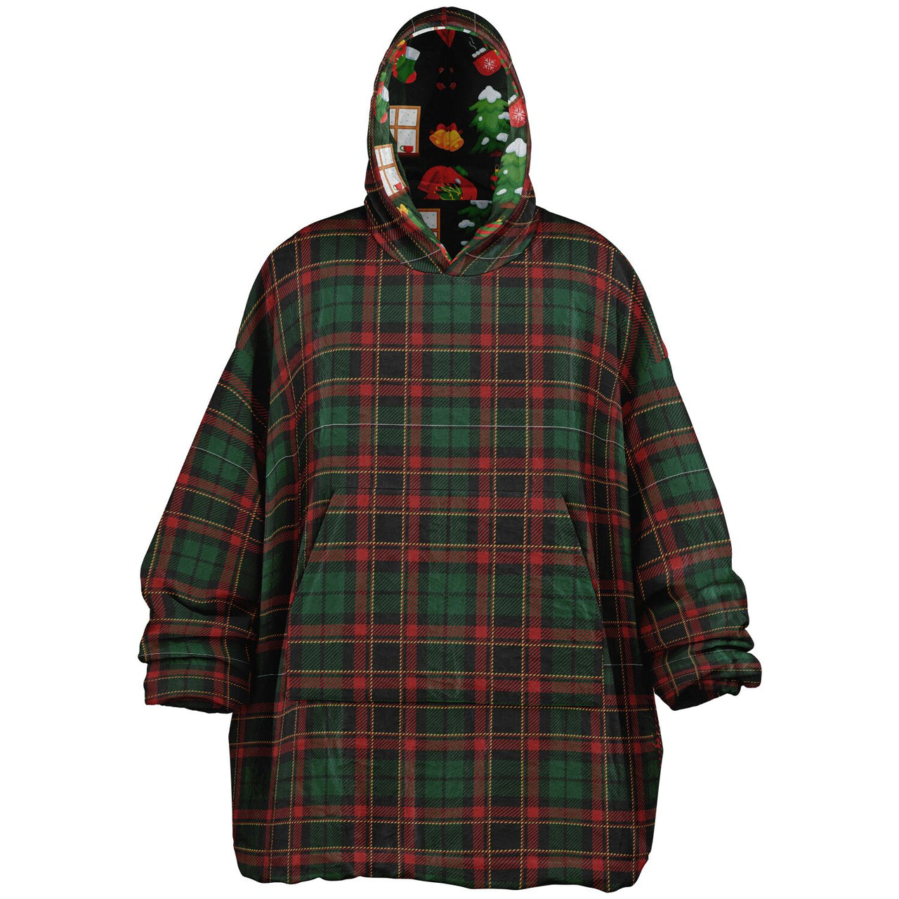Christmas Pattern Checkered 2 and Green Christmas Oversized Reversible Hoodie