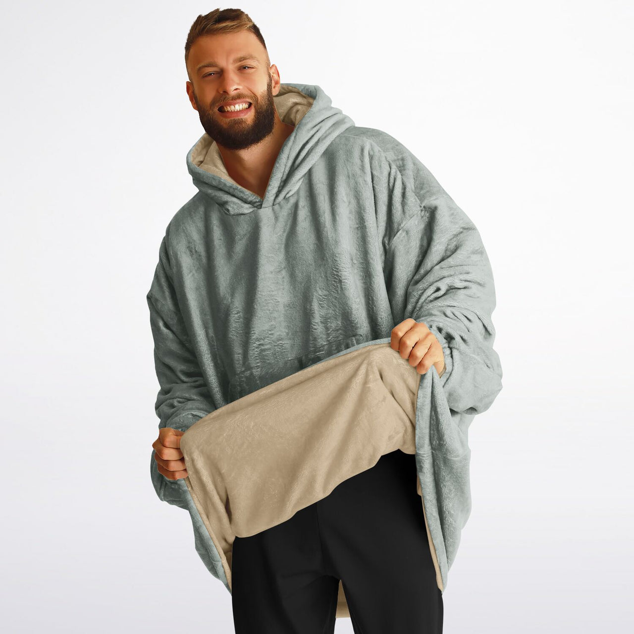 Neutral Sand and Ash Gray Oversized Reversible Hoodie