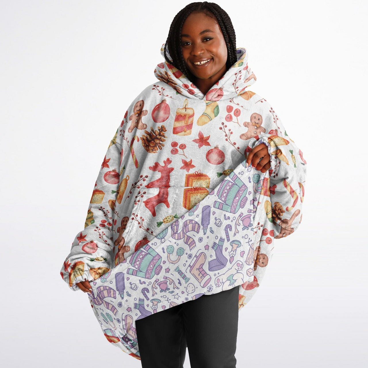 Christmas Pattern Red Christmas and Winter Bear Oversized Reversible Hoodie