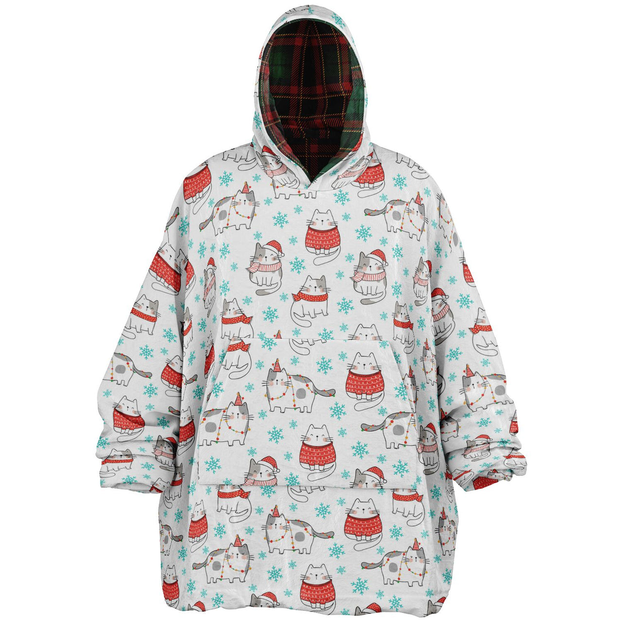 Christmas Pattern Checkered 2 and Winter Cat Oversized Reversible Hoodie