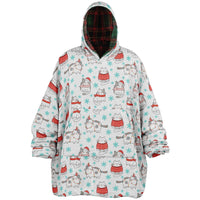 Thumbnail for Christmas Pattern Checkered 2 and Winter Cat Oversized Reversible Hoodie