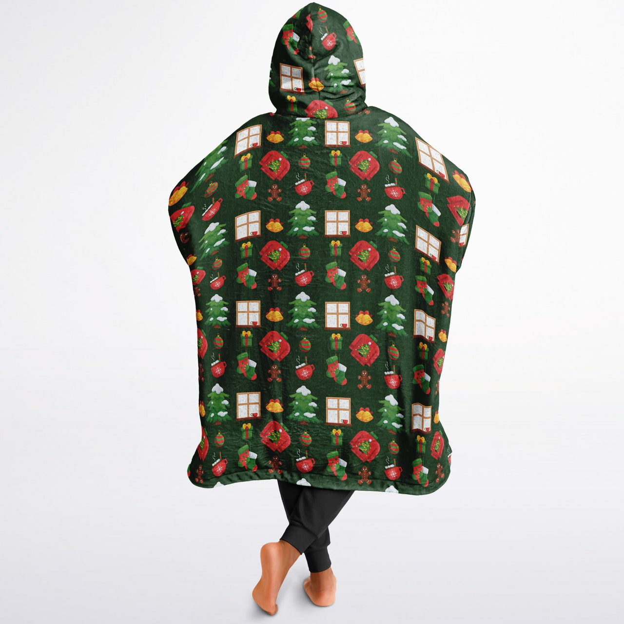 Christmas Pattern Winter Cat and Green Christmas Oversized Reversible Hoodie