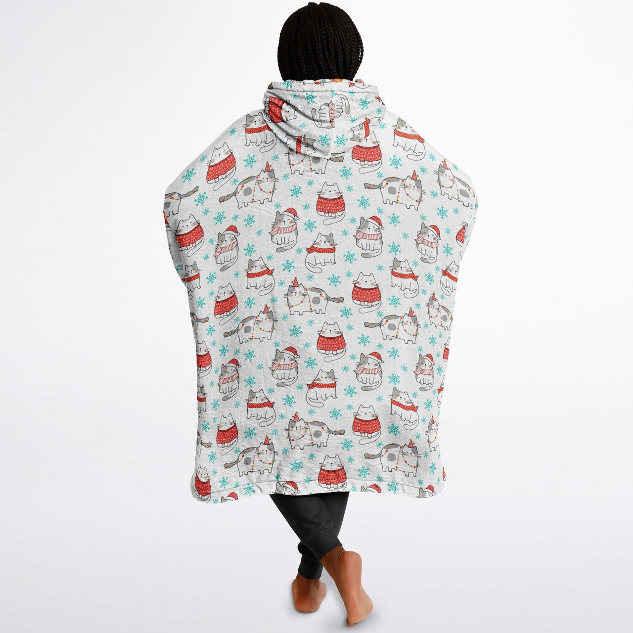 Christmas Pattern Winter Cat and Winter Christmas Oversized Reversible Hoodie